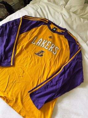 adidas Crewneck Tee in Gold with Purple Trim